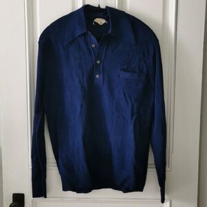Mens 80s  Vilana-98 vintage preppy blue knit 1/4 button sweater. Size XS